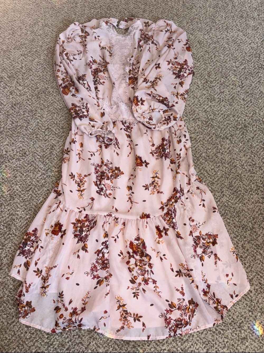 Xhilaration Long Pink Floral Dress Lace Small Medium